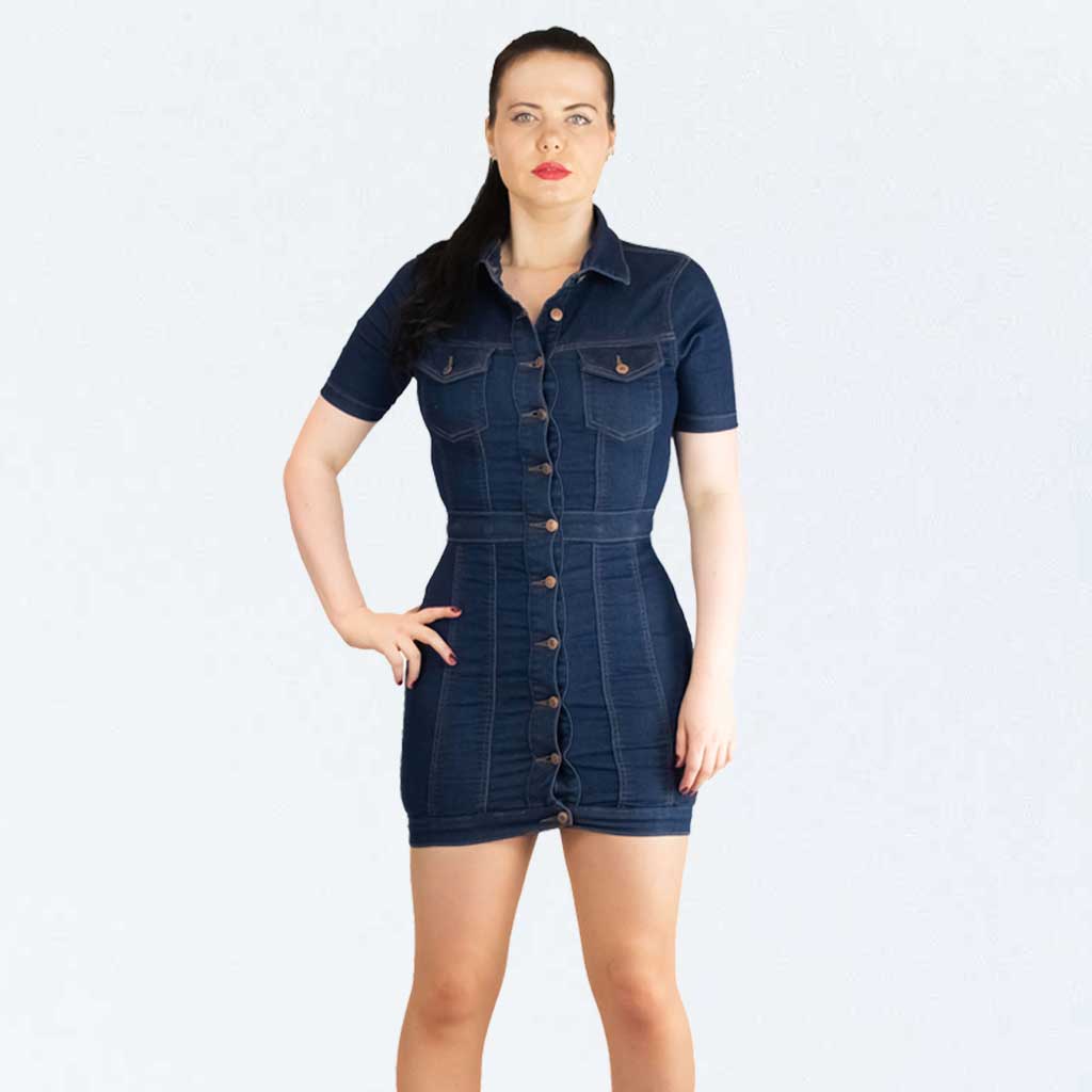 Parisian Indigo Blue Denim Button Up Short Sleeve Bodycon Dress Something Glam Parisian Indigo Blue Denim Button Up Short Sleeve Bodycon Dress Something Glam