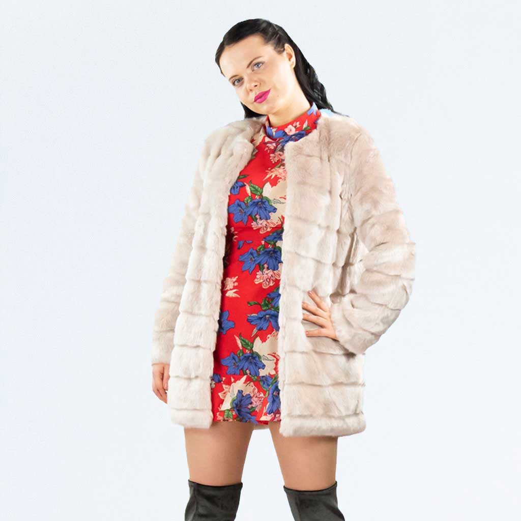 Urban Bliss Champagne Mink Effect Pelted Longline Faux Fur Coat
