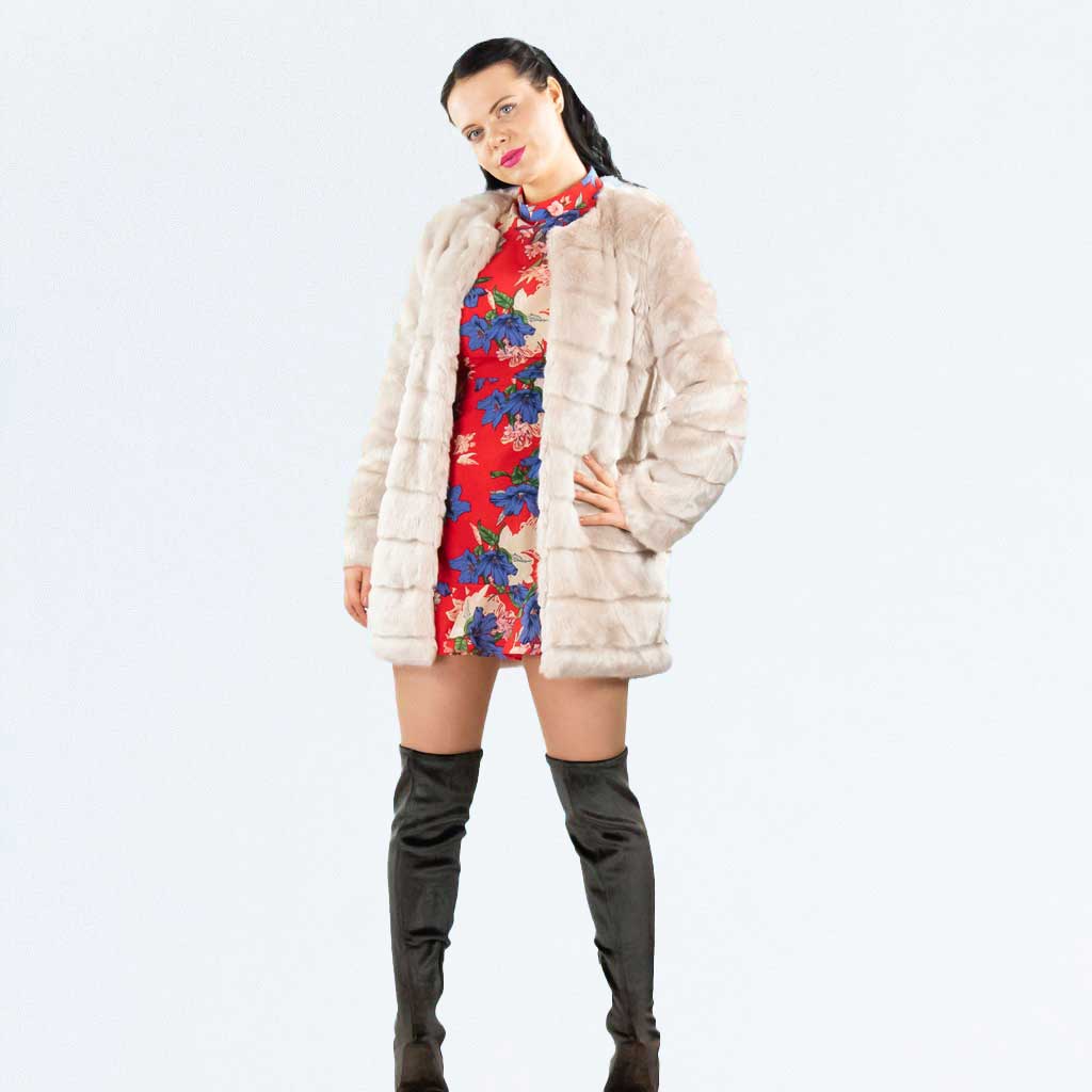 Urban Bliss Champagne Mink Effect Pelted Longline Faux Fur Coat