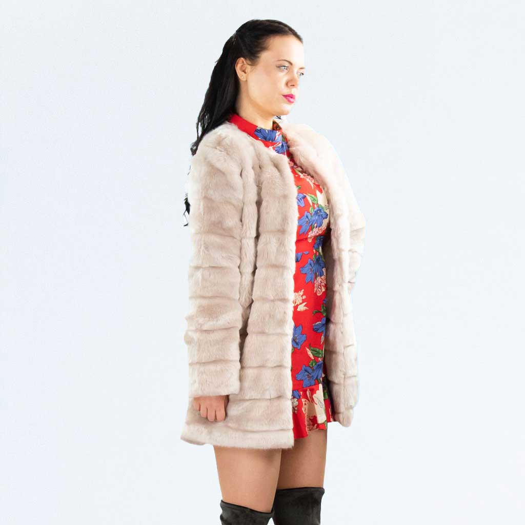 Urban Bliss Champagne Mink Effect Pelted Longline Faux Fur Coat