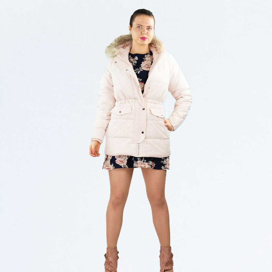 Urban Bliss Pink Faux Fur Trim Long Line Hooded Parka Coat