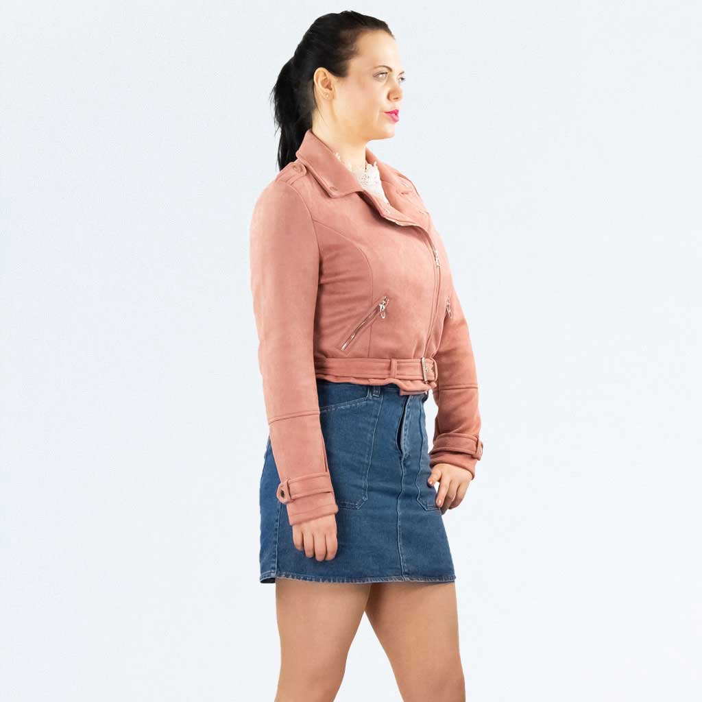 Urban Bliss Pink Faux Suede Zip Belted Biker Jacket