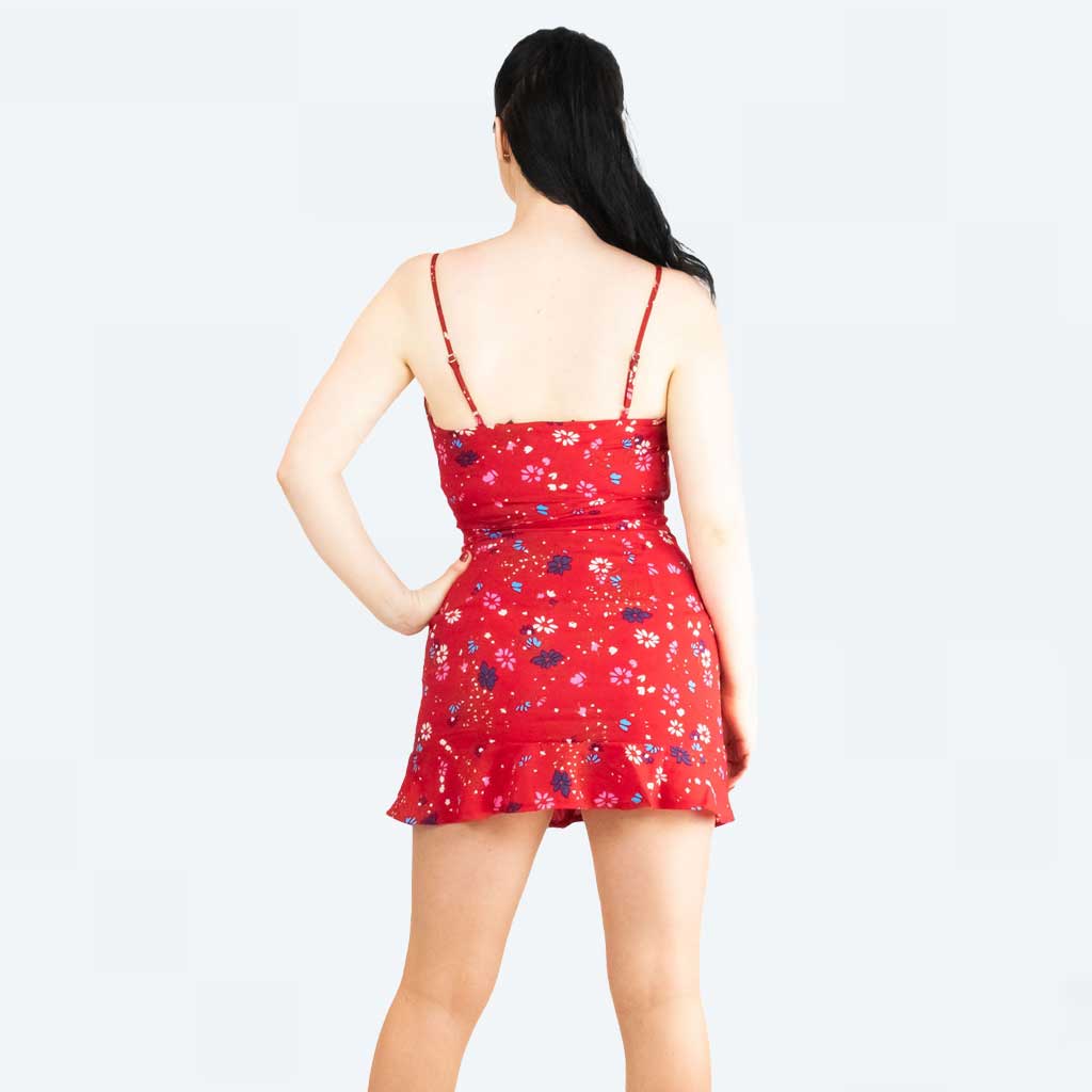 Parisian Red Ditsy Print Floral Tie Up Strappy Crop Top