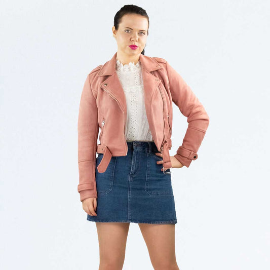Urban Bliss Pink Faux Suede Zip Belted Biker Jacket